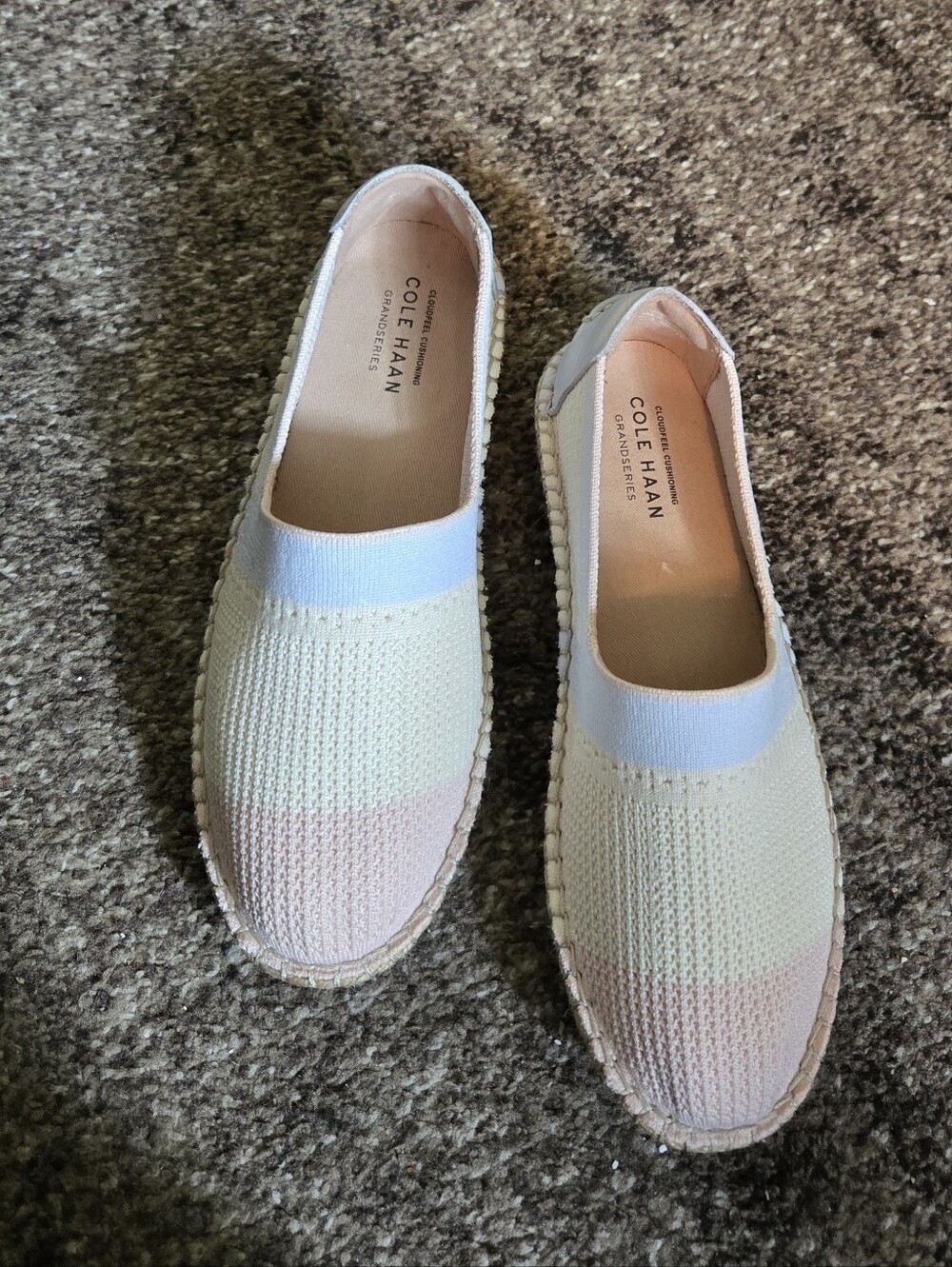 Cole Haan Pastel Knit Slip-On Espadrilles in Cream, Pink & Light Blue